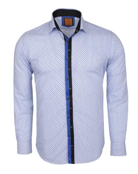 SL 5970 Мужская синяя рубашка в полоску с принтом